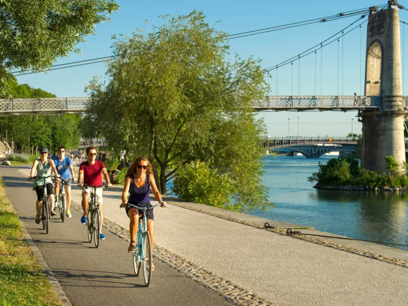 Cycling along the banks of the Rhône in Lyon
