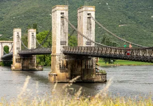 Cyclists cross the Rhône river 