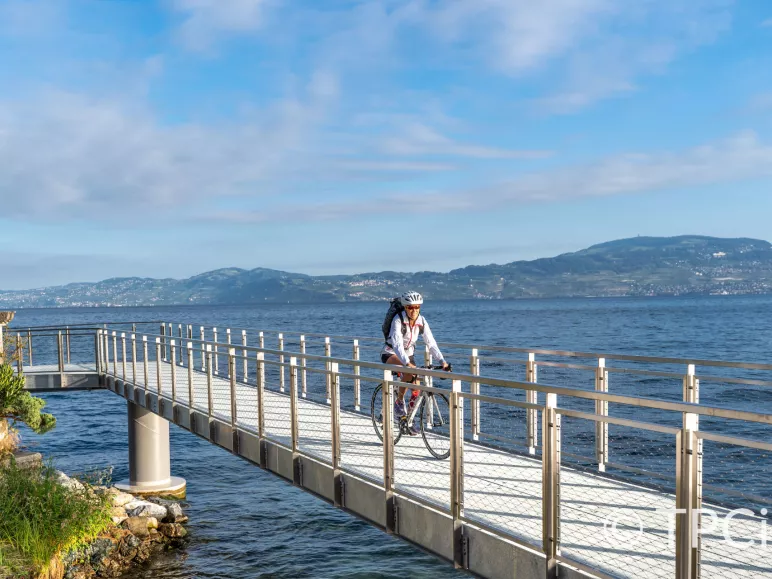 Cyclistes le long du lac Léman 